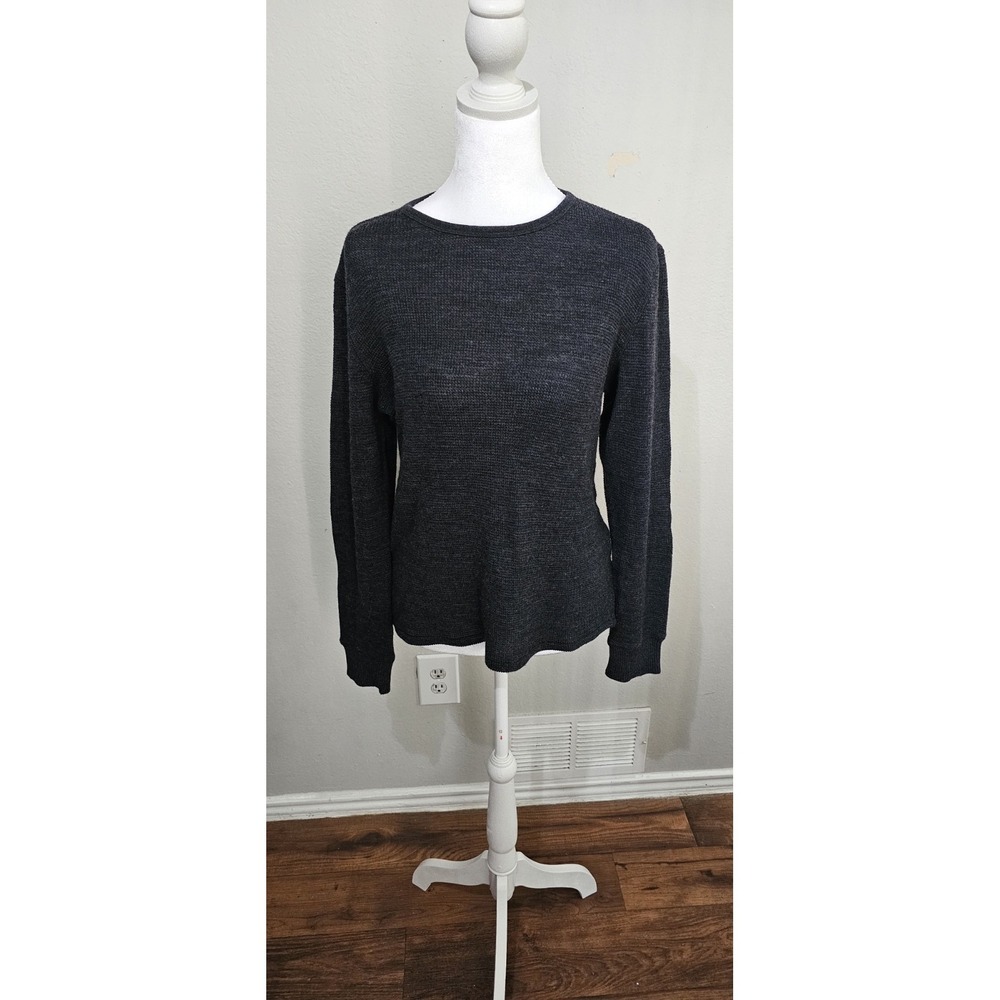 John Varvatos Pullover Women Large Gray 100% Merino Wool Elbow Patch Minimalist